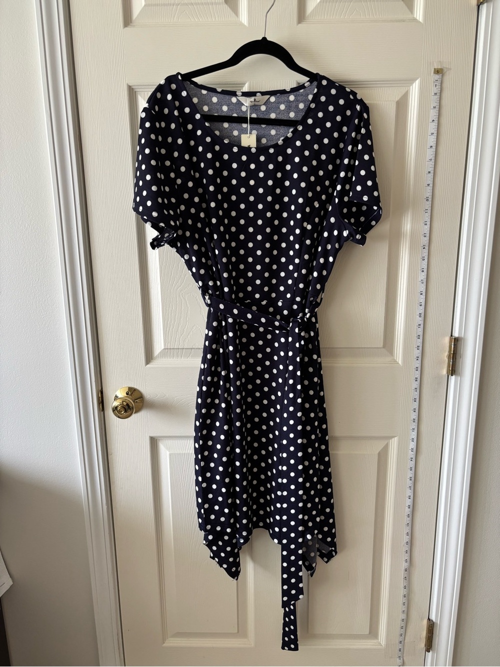 Navy Blue Polka Dot Dress with White Dots